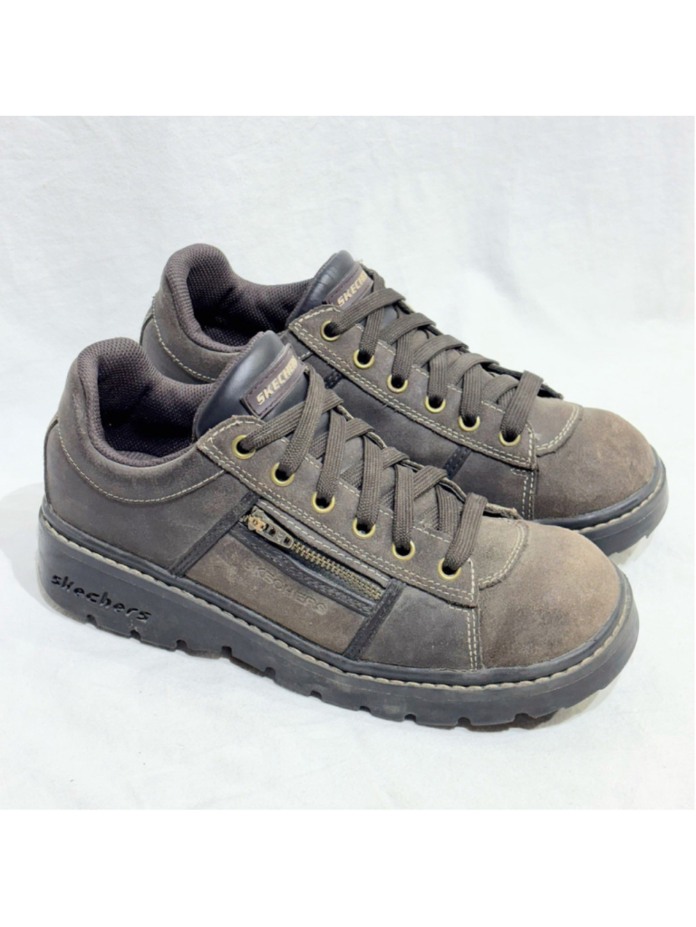 Vtg Y2K Skechers Tredd Jammers Womens 8 46406 Dark Brown Chunky Shoes Lace Up